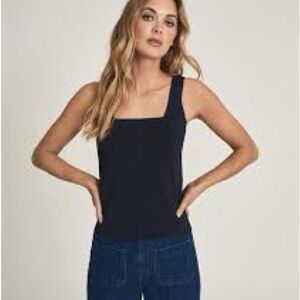 REISS Devon Square Neck Vest Tank Top Navy Small Stretch